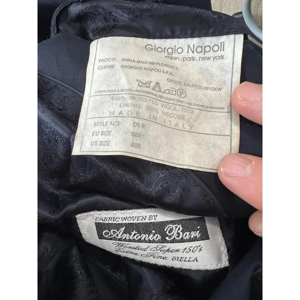 Giorgio Napoli Blazer Mens 48R Black Worsted Wool Super 150s Italy 2-Button